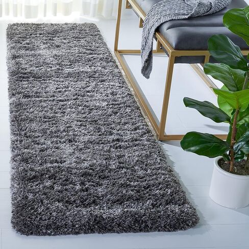 SAFAVIEH Iceland Shag Collection Runner Rug - 2' x 8', Dark Grey & Ivory, Modern Design, Non-Shedding & Easy Care, 2.6-inch Thick Ideal for High Traffic Areas in Living Room, Bedroom (ISG511H) in Saudi Arabia