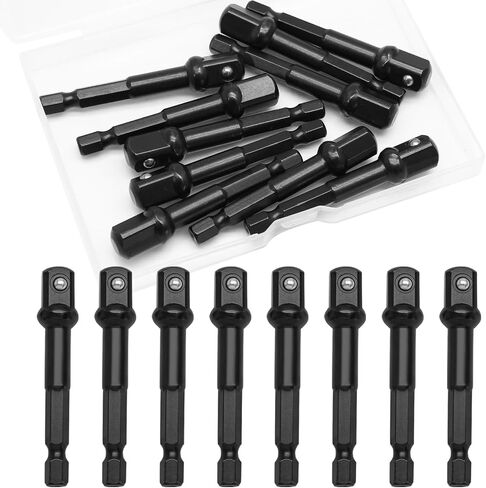 10 Pack 3/8 Inch Square Impact Adapter Bit, Hex Impact Socket Adapter for Drills, Socket Adapter Kit for Impact Driver, Automotive DIY - Black in Saudi Arabia