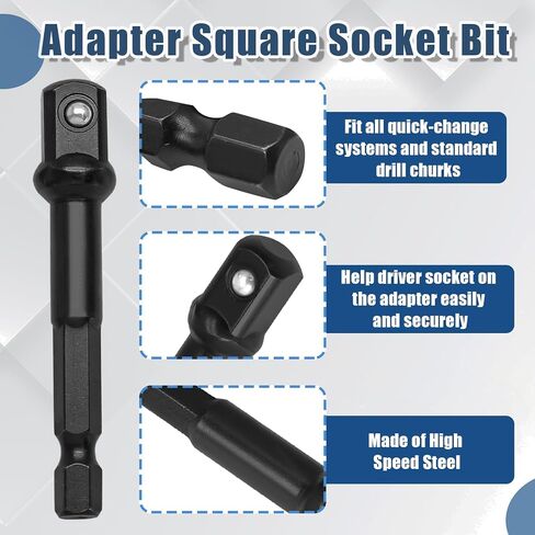10 Pack 3/8 Inch Square Impact Adapter Bit, Hex Impact Socket Adapter for Drills, Socket Adapter Kit for Impact Driver, Automotive DIY - Black in Saudi Arabia