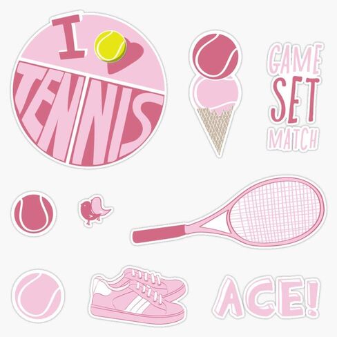 Pink Retro Tennis Sticker Pack Sticker Decal Vinyl Bumper Stickers Waterproof 5" in Saudi Arabia