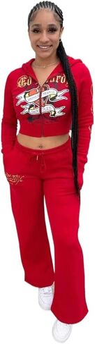 Women's Skeleton Printed Zipper Set Short Open Hoodie High Waist Straight Leg Pants Running Two Piece Set in Kuwait