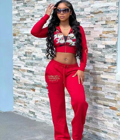 Women's Skeleton Printed Zipper Set Short Open Hoodie High Waist Straight Leg Pants Running Two Piece Set in Kuwait