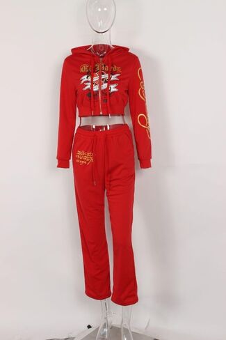 Women's Skeleton Printed Zipper Set Short Open Hoodie High Waist Straight Leg Pants Running Two Piece Set in Kuwait