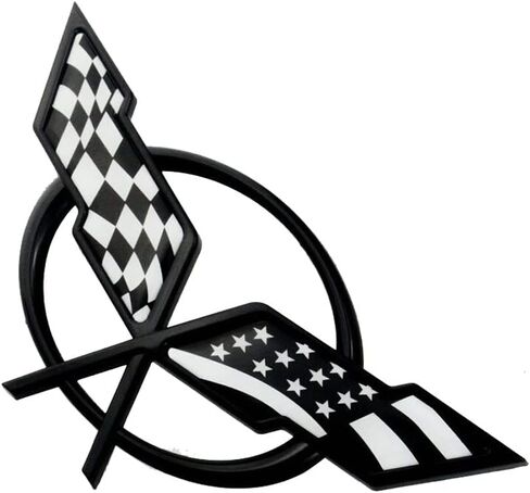 Front Nose Cross Flags Emblem Car Badge Replacement for 97-04 Corvette C5 Chevrolet Decal 19207384 19207385 (Front - w/Alignment Pins) (US Flag-Black/White) in Saudi Arabia