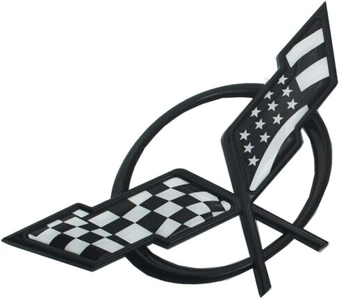 Front Nose Cross Flags Emblem Car Badge Replacement for 97-04 Corvette C5 Chevrolet Decal 19207384 19207385 (Front - w/Alignment Pins) (US Flag-Black/White) in Saudi Arabia