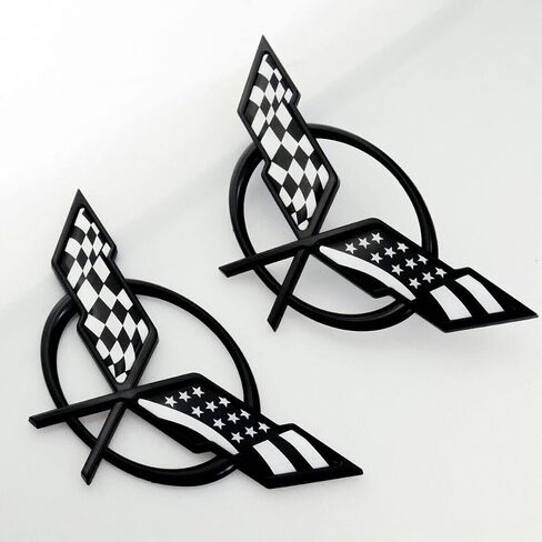 Front Nose Cross Flags Emblem Car Badge Replacement for 97-04 Corvette C5 Chevrolet Decal 19207384 19207385 (Front - w/Alignment Pins) (US Flag-Black/White) in Saudi Arabia