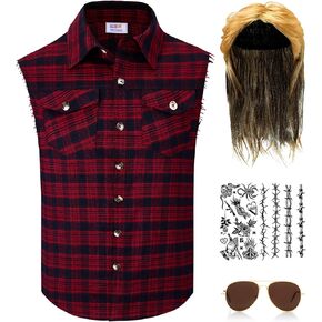 Arvilhill Mens 4pcs Vintage Wig Vest Sunglasses Stickers Halloween Adult Retro Outfits (S-3XL) in Kuwait