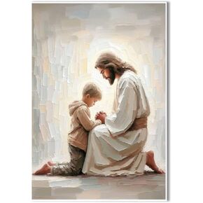 Jesus and Boy Christian Art - Kids Praying with Children - LDS Bible Painting Home Decor Wall Art in Kuwait