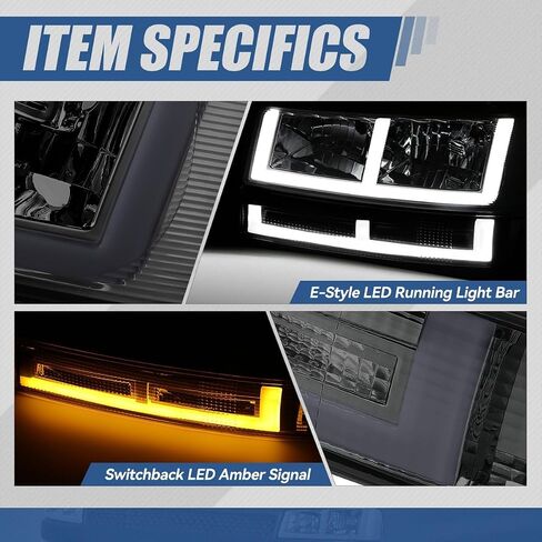 Auto Dynasty Headlights and Bumper Lamps Compatible with 03-24 Chevy Express GMC Savana 1500-4500, with Switchback E-LED DRL Running lights, Driver and Passenger Side, Smoked Lens Clear Corner in Saudi Arabia