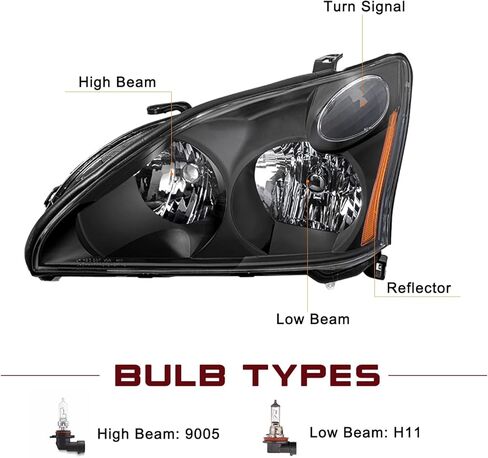 JSBOYAT Halogen Headlight Assembly Replacement Fit 2004-2006 Lexus RX330 2006-2009 RX350 2006-2008 Lexus RX400h w/o HID Headlamp Replacement Chrome Housing Amber Reflector in Saudi Arabia
