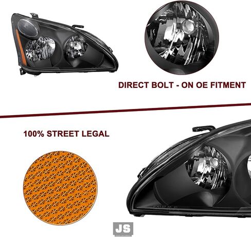 JSBOYAT Halogen Headlight Assembly Replacement Fit 2004-2006 Lexus RX330 2006-2009 RX350 2006-2008 Lexus RX400h w/o HID Headlamp Replacement Chrome Housing Amber Reflector in Saudi Arabia