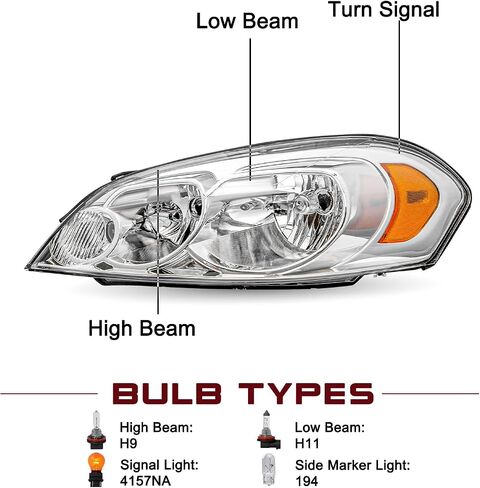 JSBOYAT Headlight Assembly Fit for 2006-2013 Chevy Impala / 2006-2007 Chevy Monte Carlo / 2014-2016 Chevy Impala Limited Driver and Passenger Side, Black Housing with Amber Reflector in Saudi Arabia