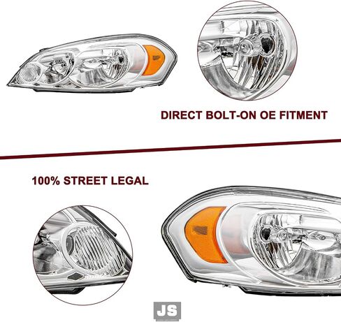JSBOYAT Headlight Assembly Fit for 2006-2013 Chevy Impala / 2006-2007 Chevy Monte Carlo / 2014-2016 Chevy Impala Limited Driver and Passenger Side, Black Housing with Amber Reflector in Saudi Arabia