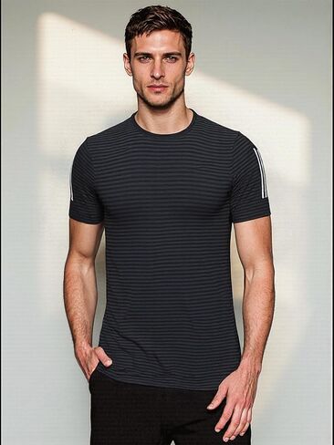 Men's Athletic Short-Sleeve T-Shirt with Stripe Detail, Casual Sportswear Top for Training and Daily Wear in Saudi Arabia