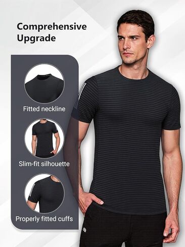 Men's Athletic Short-Sleeve T-Shirt with Stripe Detail, Casual Sportswear Top for Training and Daily Wear in Saudi Arabia