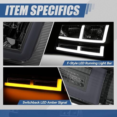 Auto Dynasty Headlights and Bumper Lamps Compatible with 03-24 Chevy Express GMC Savana 1500-4500, with Switchback E-LED DRL Running lights, Driver and Passenger Side, Smoked Lens Clear Corner in Saudi Arabia