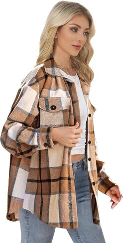 Lunira Button Down Shirts for Women Flannel Shirt Long Sleeve Plaid Shacket Fall Winter Blouse Casual Jacket with Side Pocket in Saudi Arabia