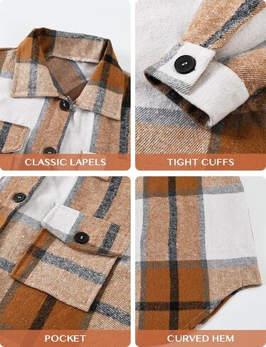 Lunira Button Down Shirts for Women Flannel Shirt Long Sleeve Plaid Shacket Fall Winter Blouse Casual Jacket with Side Pocket in Saudi Arabia