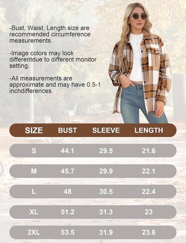 Lunira Button Down Shirts for Women Flannel Shirt Long Sleeve Plaid Shacket Fall Winter Blouse Casual Jacket with Side Pocket in Saudi Arabia