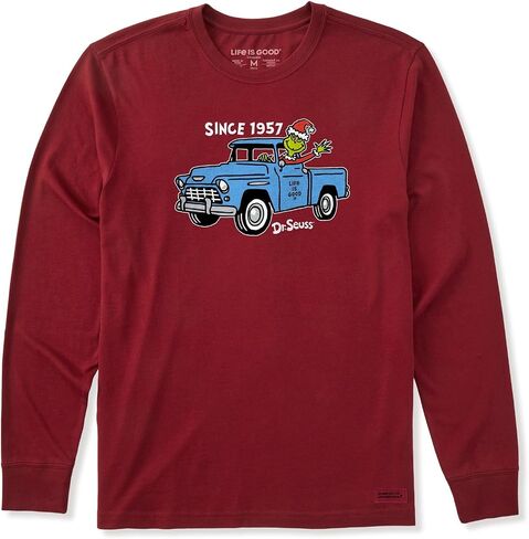 Life is Good. Men's Since 1957Grinch Long Sleeve Crusher Tee, Adirondack Red in Saudi Arabia