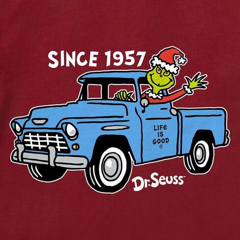 Life is Good. Men's Since 1957Grinch Long Sleeve Crusher Tee, Adirondack Red in Saudi Arabia