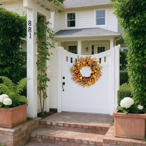 Artificial Fall Wreath 18 Inch Front Door Wreath Sunflowers Wheat Grass Eucalyptus Berries for Indoor Outdoor Wall Window Farmhouse Rustic Autumn Harvest Thanksgiving Party Home Decor in Saudi Arabia