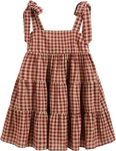 CIDER Mini Dress Gingham Check Bowknot Ruffle Tiered High Waist Sleeveless Dresses Ladies Casual Vacation Dress in Saudi Arabia