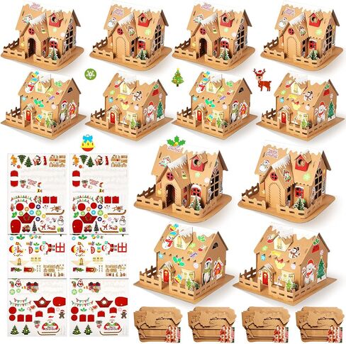 Yunsailing 4 مجموعات عيد الميلاد الزنجبيل منزل عدة من الورق المقوى عيد الميلاد الحرفية عدة DIY بناء الزنجبيل منزل اللوازم لصبي فتاة الاطفال عطلة متعة لعبة حزب تزيين اللعب in Saudi Arabia