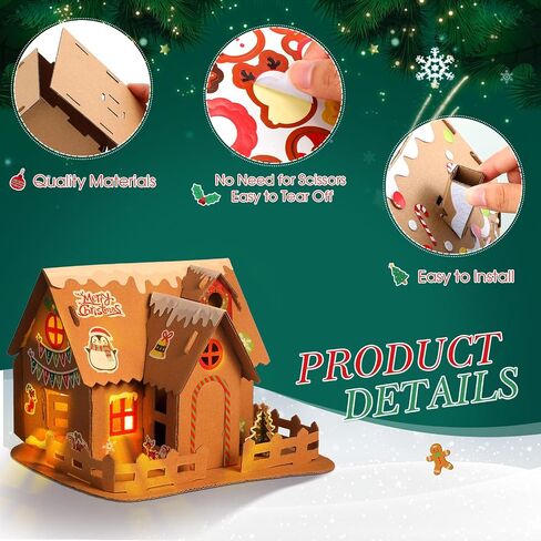 Yunsailing 4 مجموعات عيد الميلاد الزنجبيل منزل عدة من الورق المقوى عيد الميلاد الحرفية عدة DIY بناء الزنجبيل منزل اللوازم لصبي فتاة الاطفال عطلة متعة لعبة حزب تزيين اللعب in Saudi Arabia