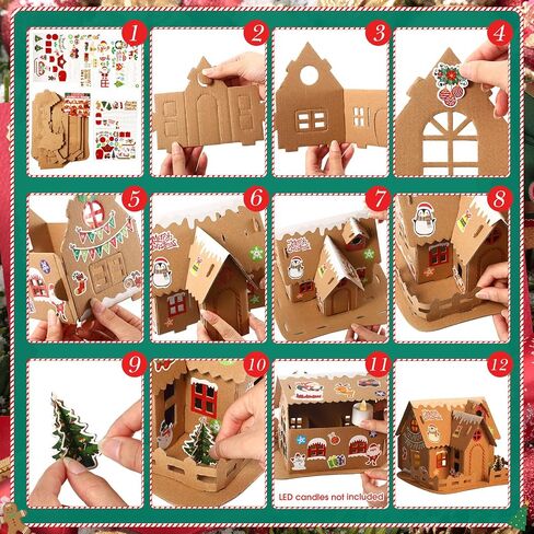 Yunsailing 4 مجموعات عيد الميلاد الزنجبيل منزل عدة من الورق المقوى عيد الميلاد الحرفية عدة DIY بناء الزنجبيل منزل اللوازم لصبي فتاة الاطفال عطلة متعة لعبة حزب تزيين اللعب in Saudi Arabia