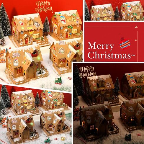 Yunsailing 4 مجموعات عيد الميلاد الزنجبيل منزل عدة من الورق المقوى عيد الميلاد الحرفية عدة DIY بناء الزنجبيل منزل اللوازم لصبي فتاة الاطفال عطلة متعة لعبة حزب تزيين اللعب in Saudi Arabia