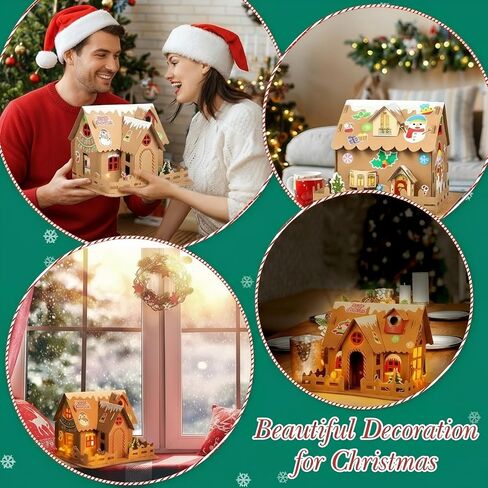 Yunsailing 4 مجموعات عيد الميلاد الزنجبيل منزل عدة من الورق المقوى عيد الميلاد الحرفية عدة DIY بناء الزنجبيل منزل اللوازم لصبي فتاة الاطفال عطلة متعة لعبة حزب تزيين اللعب in Saudi Arabia