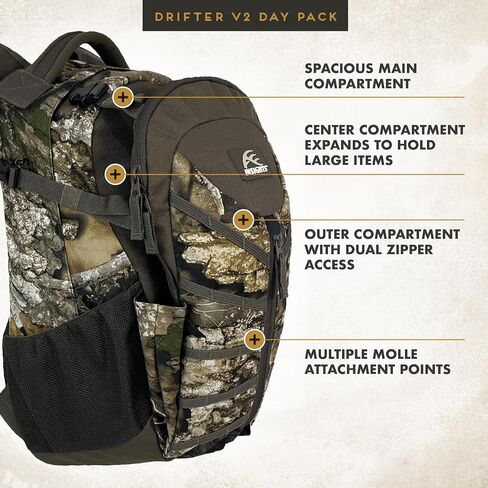 Insights Hunting by frogg toggs The V2 Drifter Backpack, Lightweight Camouflaged Day Pack holds Decoy, two H20 Bottles, MO Bottomland in Saudi Arabia