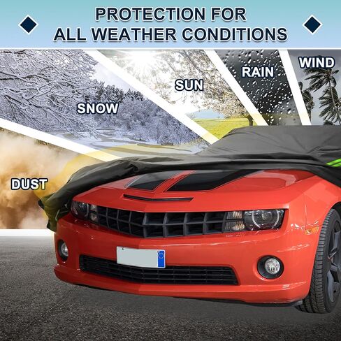 غطاء سيارة مقاوم للماء مناسب لسيارة شيفروليه كامارو في جميع الأحوال الجوية للسيارات في الهواء الطلق والثلج والشمس والغبار وحماية من الأشعة فوق البنفسجية، غطاء خارجي كامل مع سحاب للباب in Kuwait