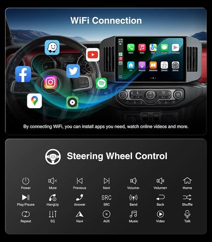 9-inch Android Car Radio Stereo for Jeep Wrangler JL Gladiator JT 2018-2021 Wireless CarPlay Android Auto AirPlay MirrorLink GPS Navigation Touchscreen Upgrade Bluetooth Multimedia Player in Kuwait