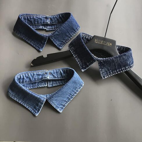 Women's Stylish Detachable Washed Denim Collar Half Shirt Blouse False Collar Dickey in Kuwait