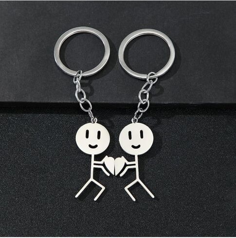 2PCS Funny Doodle Stainless Steel Villain Keychain Pendant - Unique Charm, Silver in Saudi Arabia