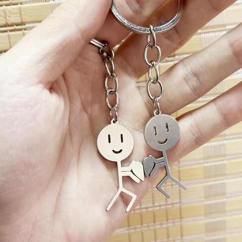 2PCS Funny Doodle Stainless Steel Villain Keychain Pendant - Unique Charm, Silver in Saudi Arabia
