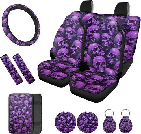 Boho Frog Printed Car Seat Covers Full Set for Women Men, Neoprene Steering Wheel Cover Seatbelt Front Rear Seat Backrest Bottom Universal Fit Most Vehicles Easy to Install, Green in Kuwait