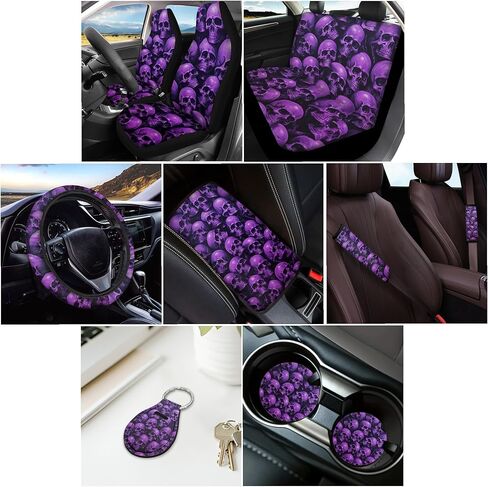 Boho Frog Printed Car Seat Covers Full Set for Women Men, Neoprene Steering Wheel Cover Seatbelt Front Rear Seat Backrest Bottom Universal Fit Most Vehicles Easy to Install, Green in Kuwait