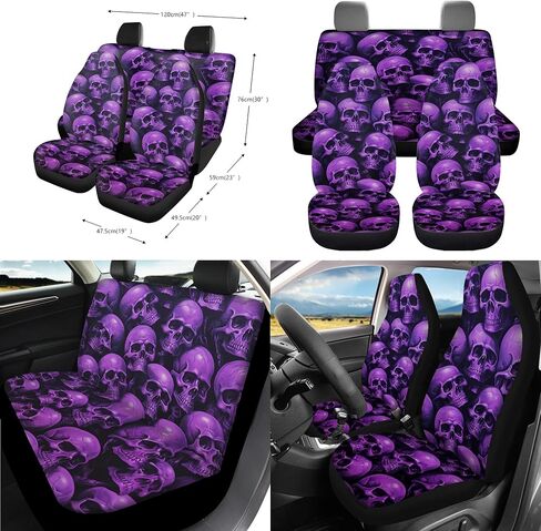 Boho Frog Printed Car Seat Covers Full Set for Women Men, Neoprene Steering Wheel Cover Seatbelt Front Rear Seat Backrest Bottom Universal Fit Most Vehicles Easy to Install, Green in Kuwait