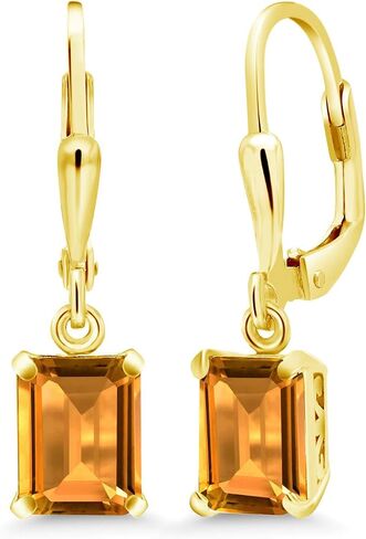 Gem Stone King 18K Yellow Gold Plated Silver 8X6MM Emerald Cut Gemstone Birthstone Drop Dangle Earrings For Women in Saudi Arabia