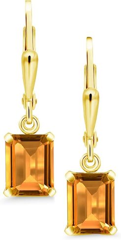 Gem Stone King 18K Yellow Gold Plated Silver 8X6MM Emerald Cut Gemstone Birthstone Drop Dangle Earrings For Women in Saudi Arabia