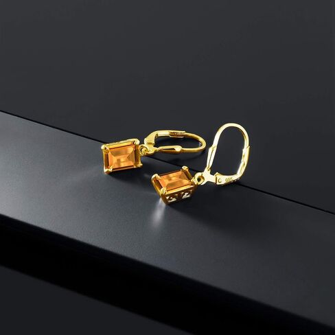 Gem Stone King 18K Yellow Gold Plated Silver 8X6MM Emerald Cut Gemstone Birthstone Drop Dangle Earrings For Women in Saudi Arabia