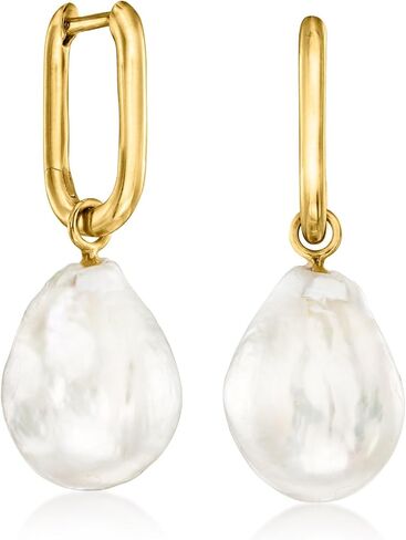 Ross-Simons 18kt Gold Over Sterling Hoop Earrings With Removable 10-13mm Cultured Baroque Pearl Drops in Saudi Arabia