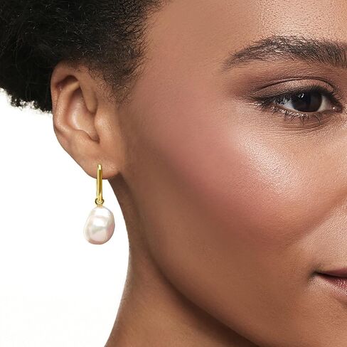 Ross-Simons 18kt Gold Over Sterling Hoop Earrings With Removable 10-13mm Cultured Baroque Pearl Drops in Saudi Arabia