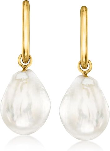 Ross-Simons 18kt Gold Over Sterling Hoop Earrings With Removable 10-13mm Cultured Baroque Pearl Drops in Saudi Arabia