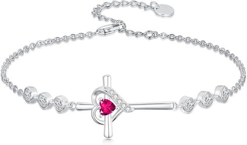 Cross Birthstone Charm Link Bracelet 925 Sterling Silver Cross Bracelet with 12 Months Birthstone Religious Christian Jewelry Gifts for Women Mom Her,Chain Length 7"+2" Extend in Saudi Arabia
