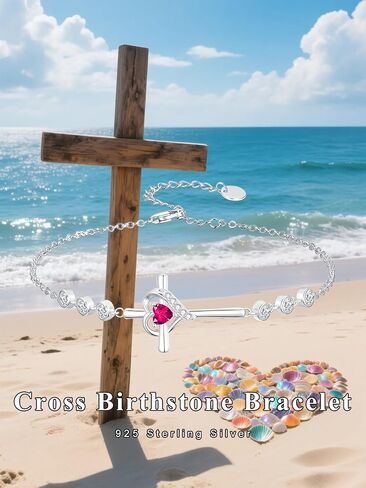 Cross Birthstone Charm Link Bracelet 925 Sterling Silver Cross Bracelet with 12 Months Birthstone Religious Christian Jewelry Gifts for Women Mom Her,Chain Length 7"+2" Extend in Saudi Arabia