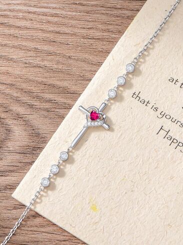 Cross Birthstone Charm Link Bracelet 925 Sterling Silver Cross Bracelet with 12 Months Birthstone Religious Christian Jewelry Gifts for Women Mom Her,Chain Length 7"+2" Extend in Saudi Arabia